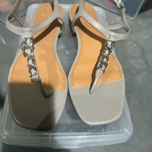 Tory Burch Taupe Chain-Trim T-Strap Sandals